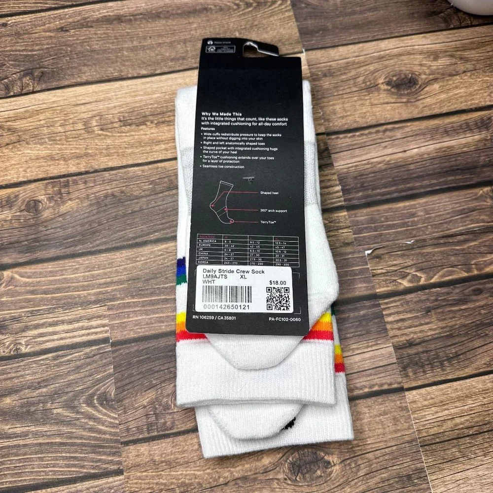 Lululemon Men's Daily Stride Crew Sock *Stripe NWT Size XL (Rainbow White) - Picture 8 of 11